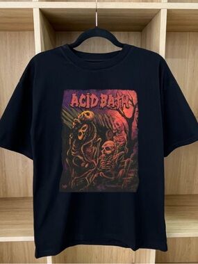 Acid Bath Dark Skull Group Printed Black T-shirt